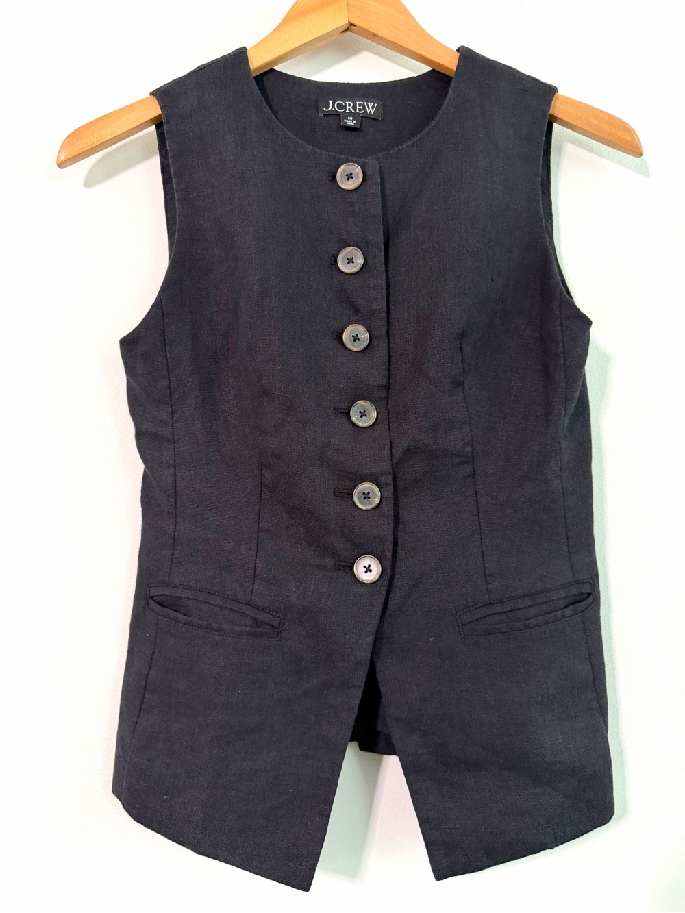 J.Crew Cutaway Vest Top in 100% Linen Black Women’s Size 00